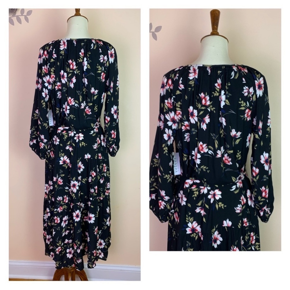 New! VELVET by GRAHAM & Spencer Tiered Belted Floral Midi Dress - Picture 7 of 11